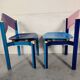 12 multicolored chairs wood and metal, 80s