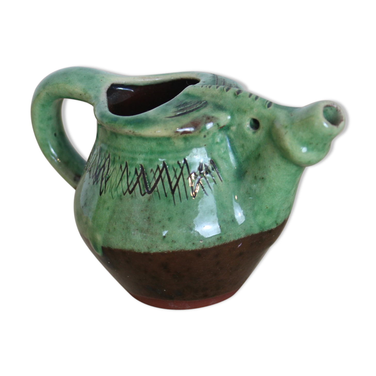 Pichet zoomorphe, éléphant vert, arrosoir