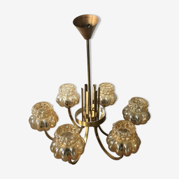 Brass-style chandelier and puffed glass 60/70