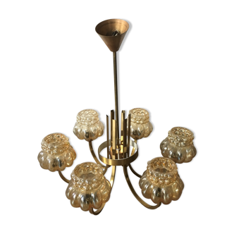 Brass-style chandelier and puffed glass 60/70