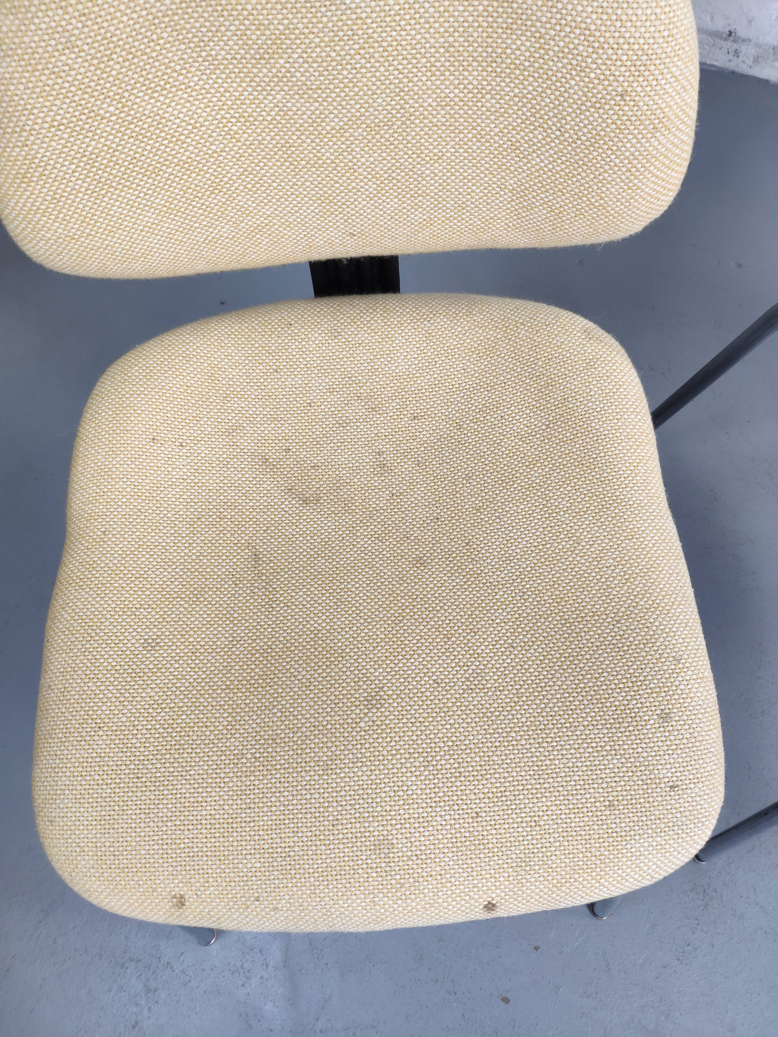 Pair of vintage chrome office chairs and beige fabric circa 70