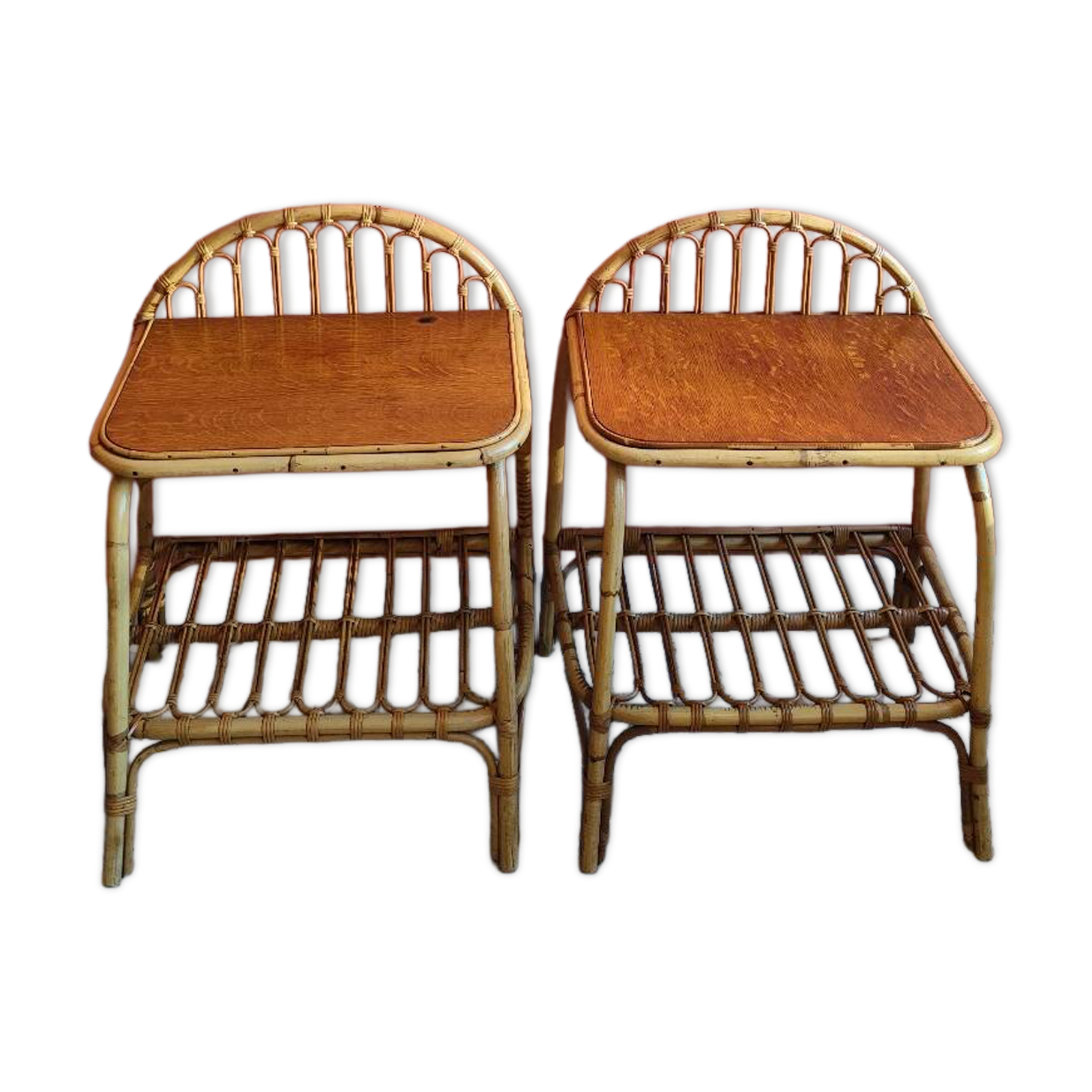 Vintage rattan bedside tables