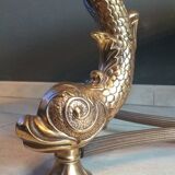 Marble table solid brass foot koi fish hollywood style regency