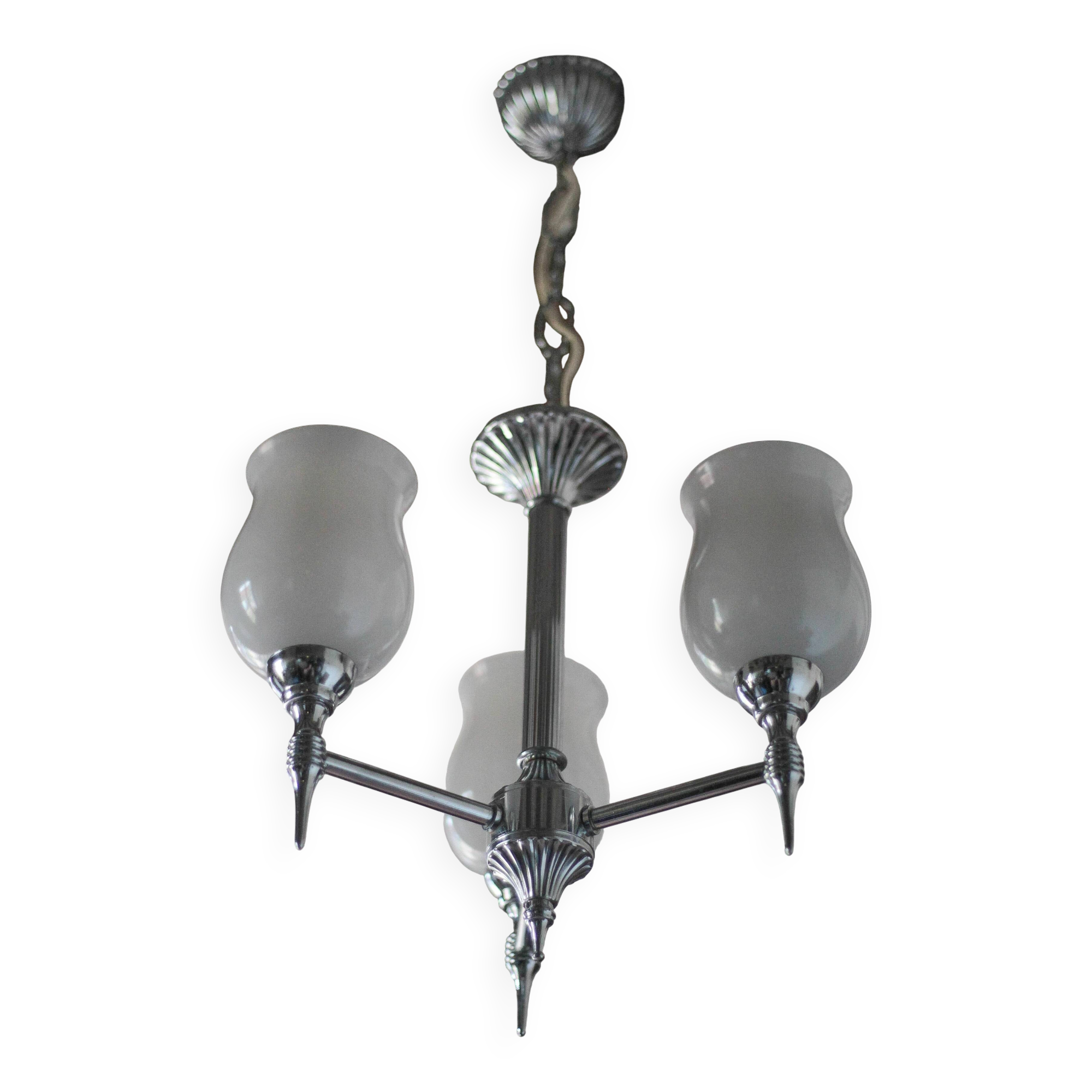 Vintage opaline pendant light, 3-light white opaline globe chandelier