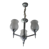 Vintage opaline pendant light, 3-light white opaline globe chandelier