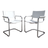 Pair of armchairs in white leather and chrome 70s