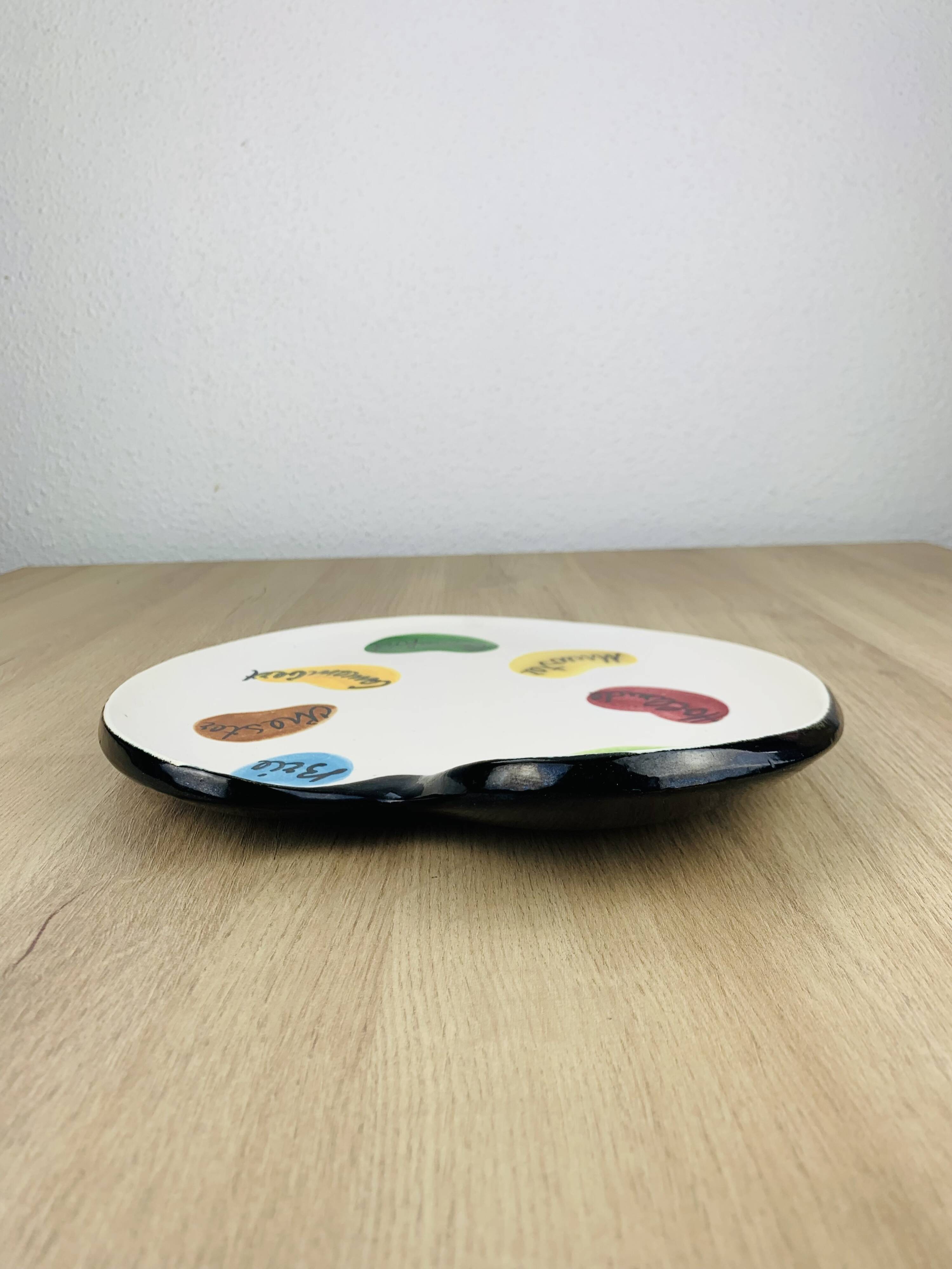 Ceramic cheese platter by Elchinger, 1950s, palette.