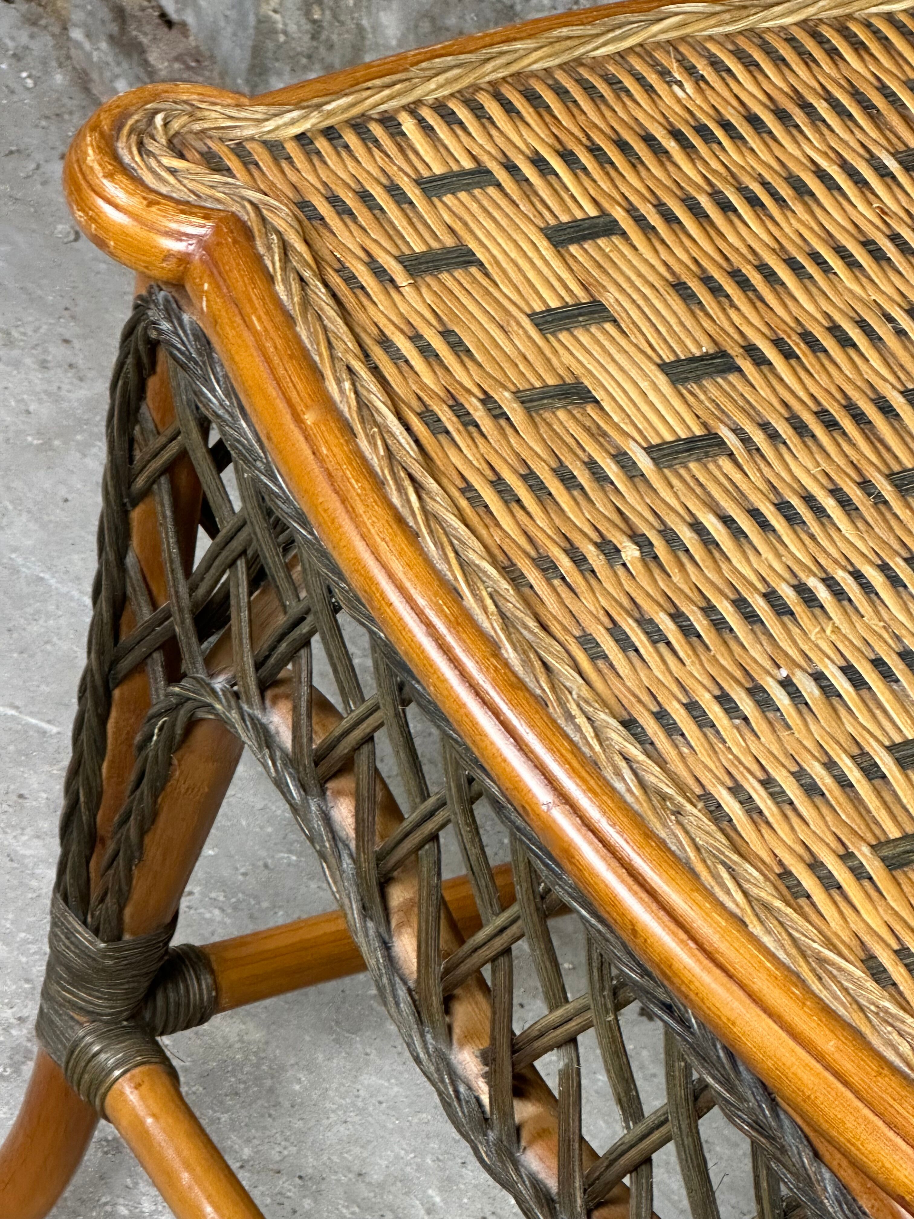 Vintage bamboo and rattan side table braided 1960