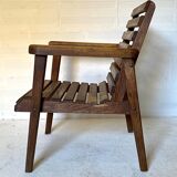 pair of armchairs with slats in chene 1950