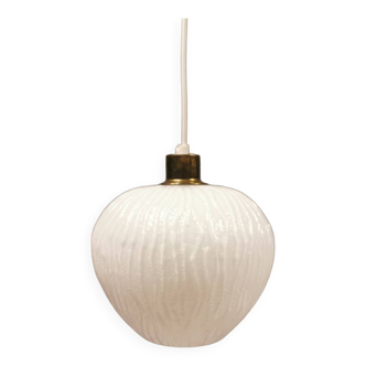 Hanging lamp, in milky white glass with brass top/suspension, Danish and estimated from the 1960s.