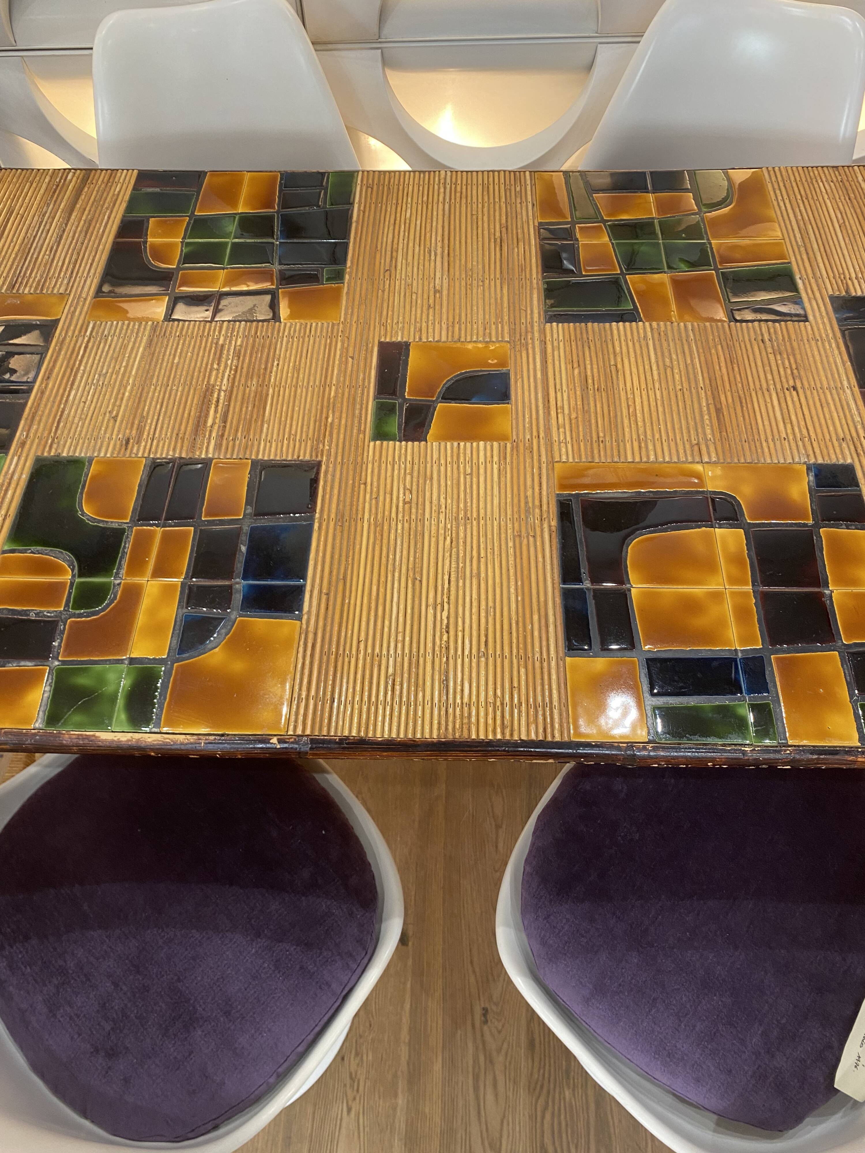 Adrien audoux & frida minet (20th century), dining table in stained rattan,