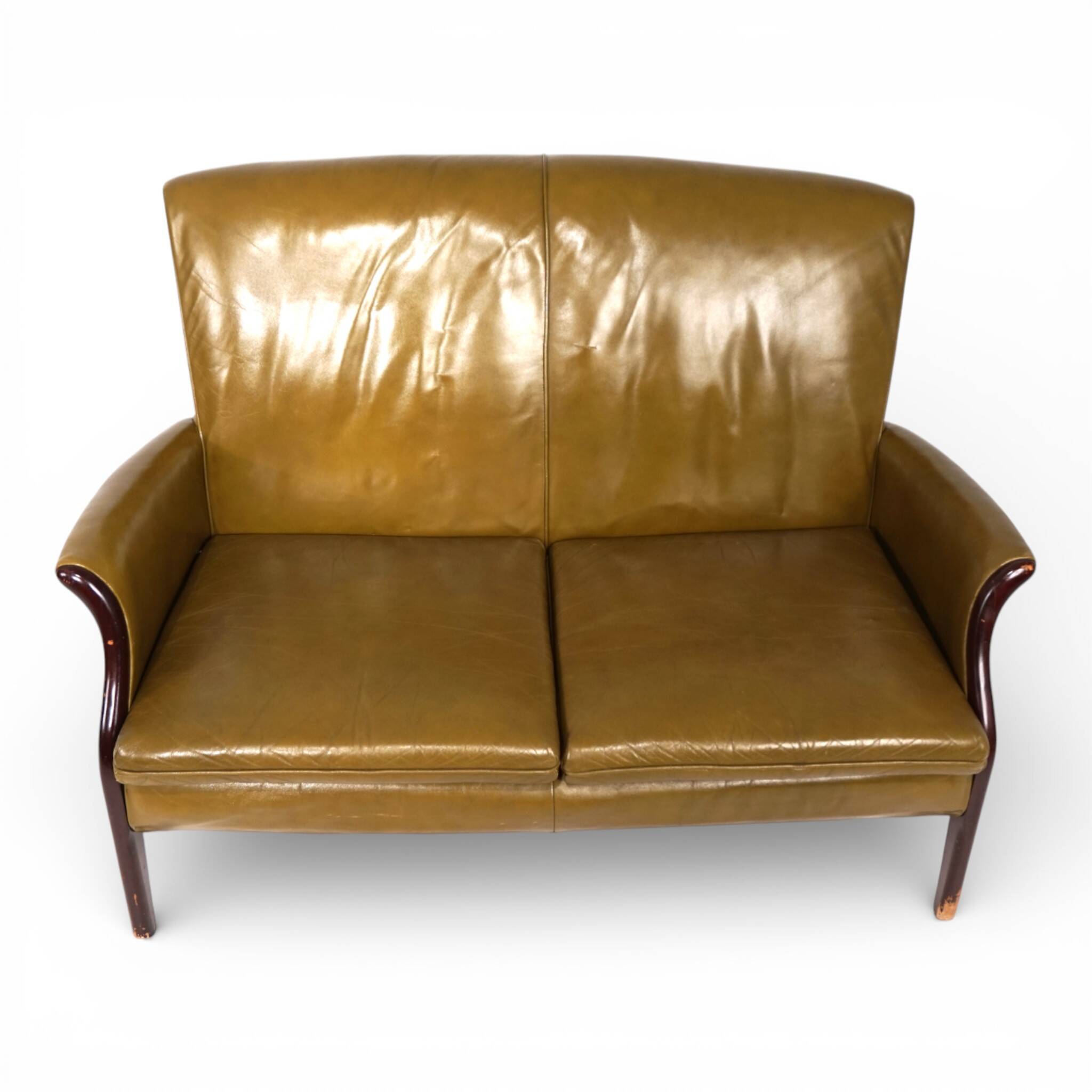 Two-seater green foam leather sofa Froxfield by Parker Knoll, 1960.