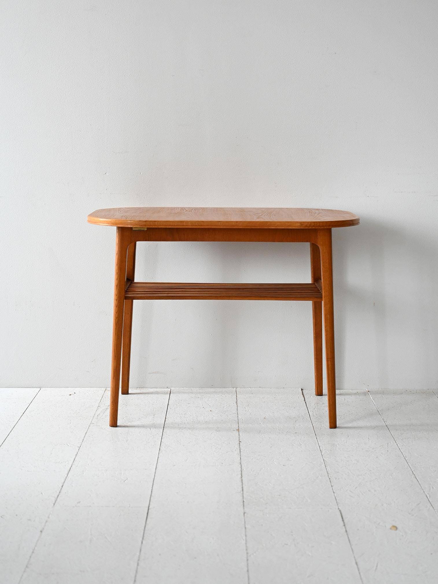 1960s Scandinavian oak coffee table with slatted shelf