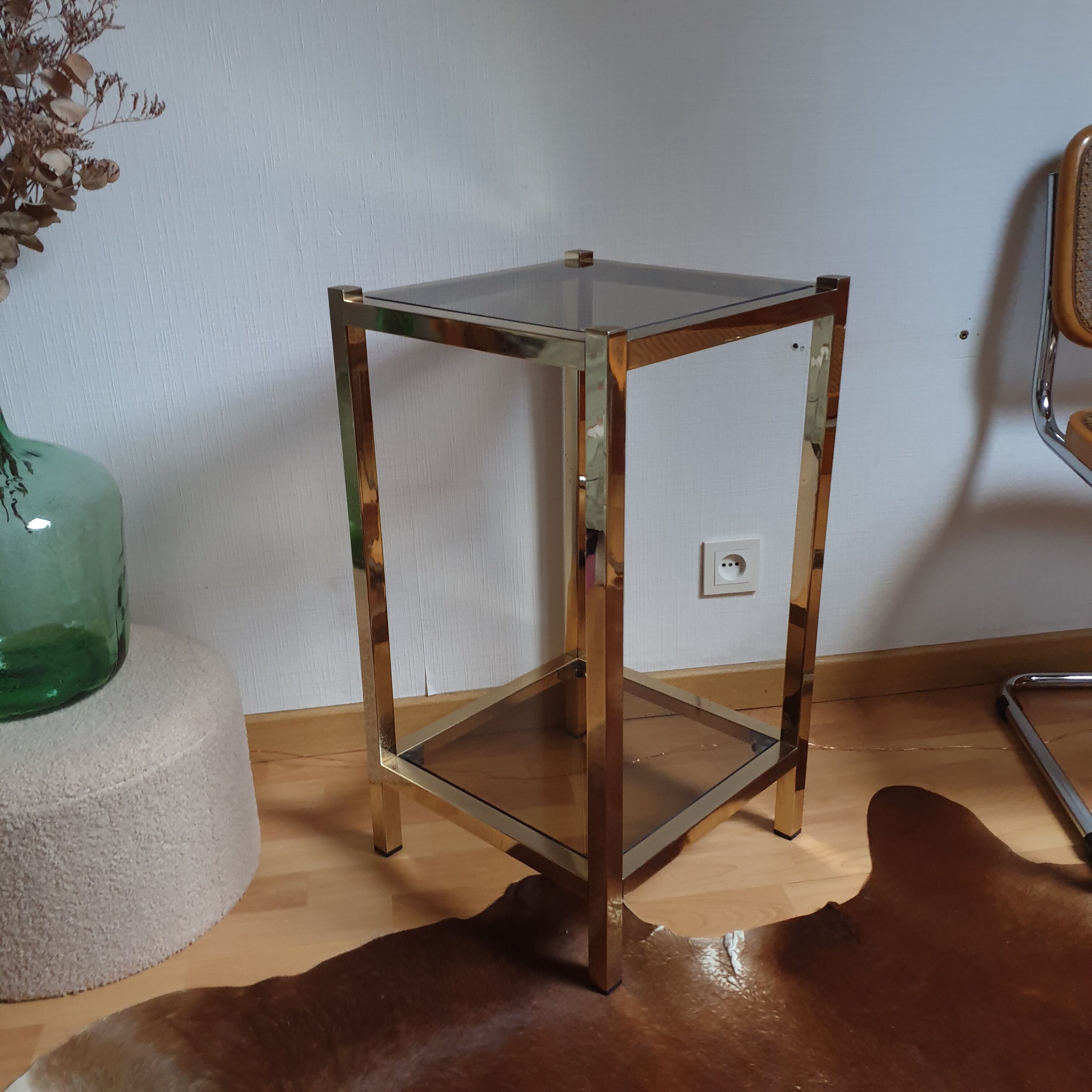 Golden dessert vintage smoked glass Rochebobois 70s