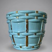 Saint-Clément cache-pot planter signed Blanche Letalle model 4086-000 in blue ceramic and gilding – 28 cm