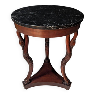 Guéridon tripode style empire en acajou à pieds col de cygne