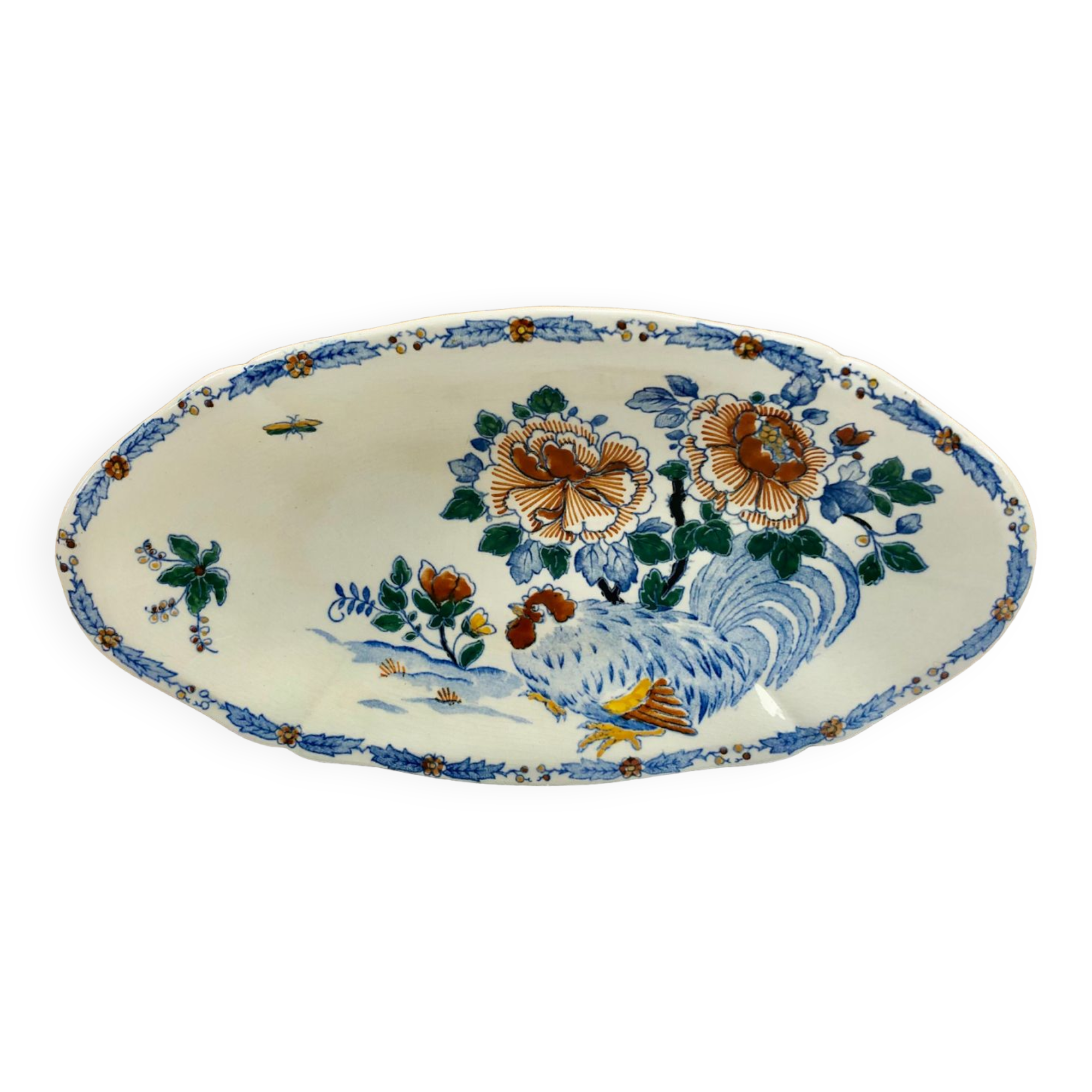 Old Gien rooster peony dish 1938/1960