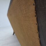 1960s, Danish 3-seater sofa, beige/brown furniture fabric, carved oak wood.