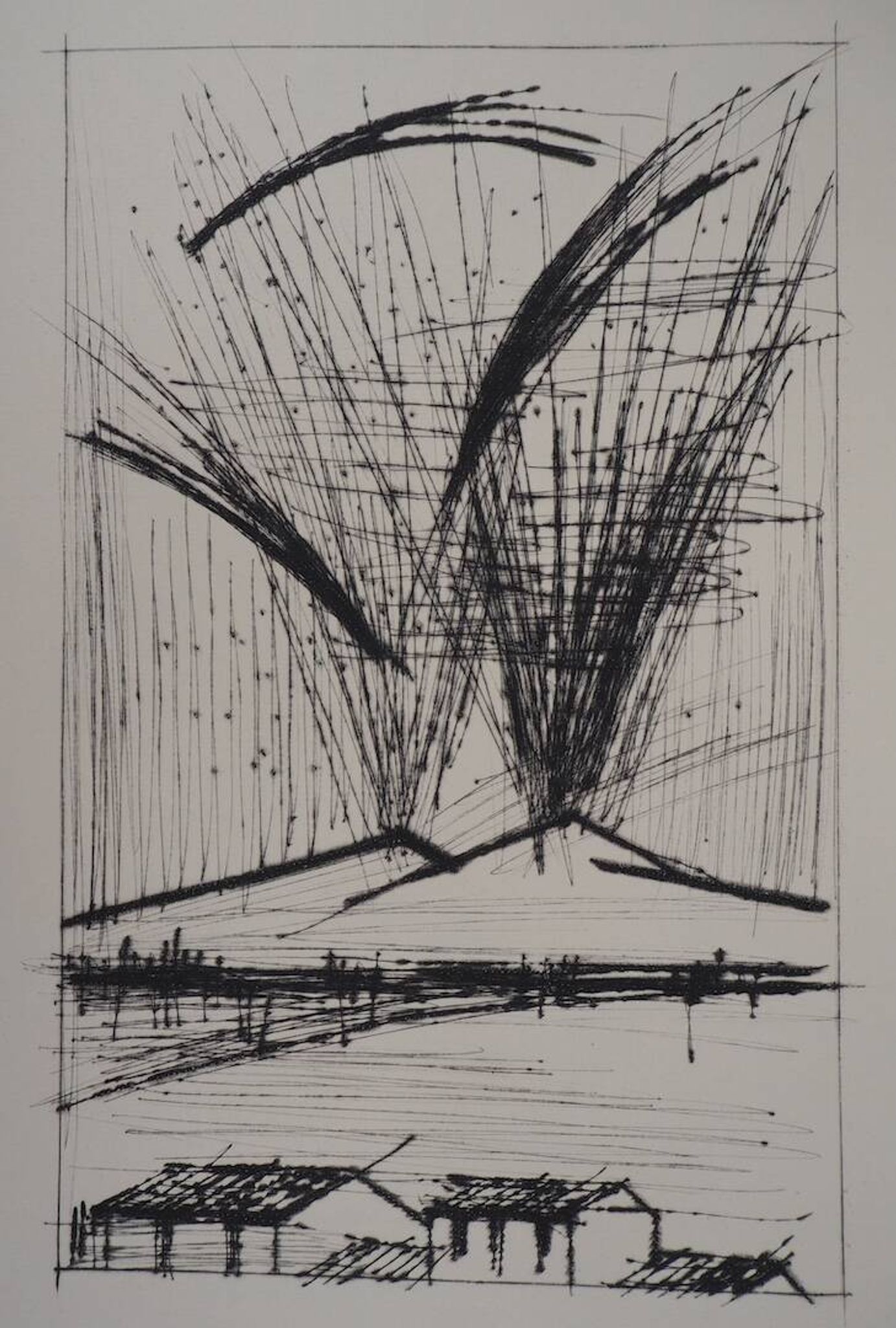 Bernard Buffet : Le volcan du Vésuve - Gravure originale