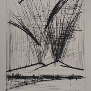 Bernard Buffet : Le volcan du Vésuve - Gravure originale