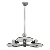 Restored Bauhaus or Art Deco chrome and glass chandelier, Czechoslovakia