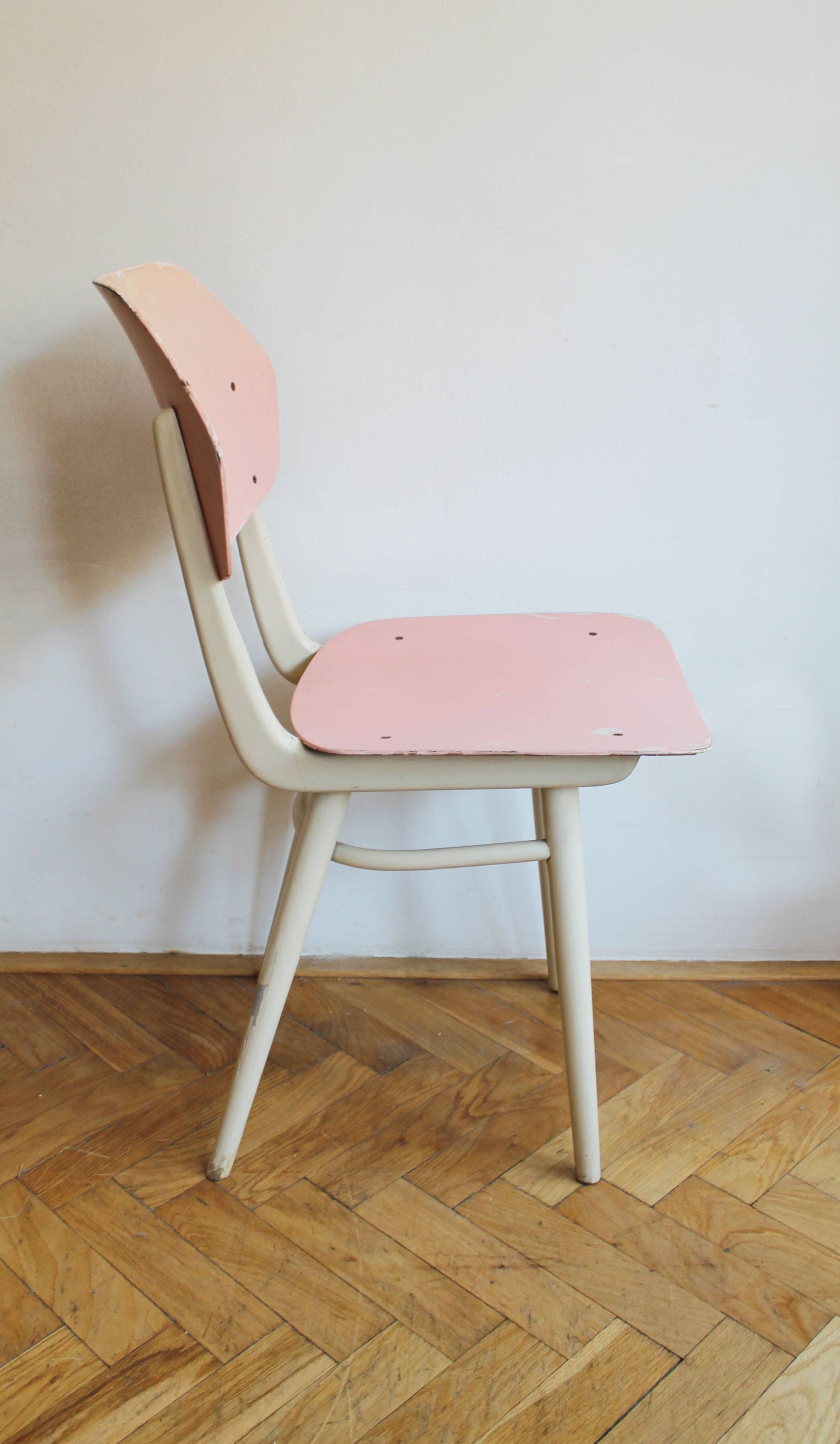 Set of 6 vintage TON chairs in painted wood, Czechoslovakia, 1964