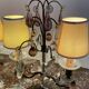 pair of chandeliers, lamp, silver-plated metal, crystal, tassels, florets, pendant, rosettes