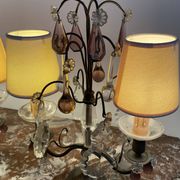 pair of chandeliers, lamp, silver-plated metal, crystal, tassels, florets, pendant, rosettes