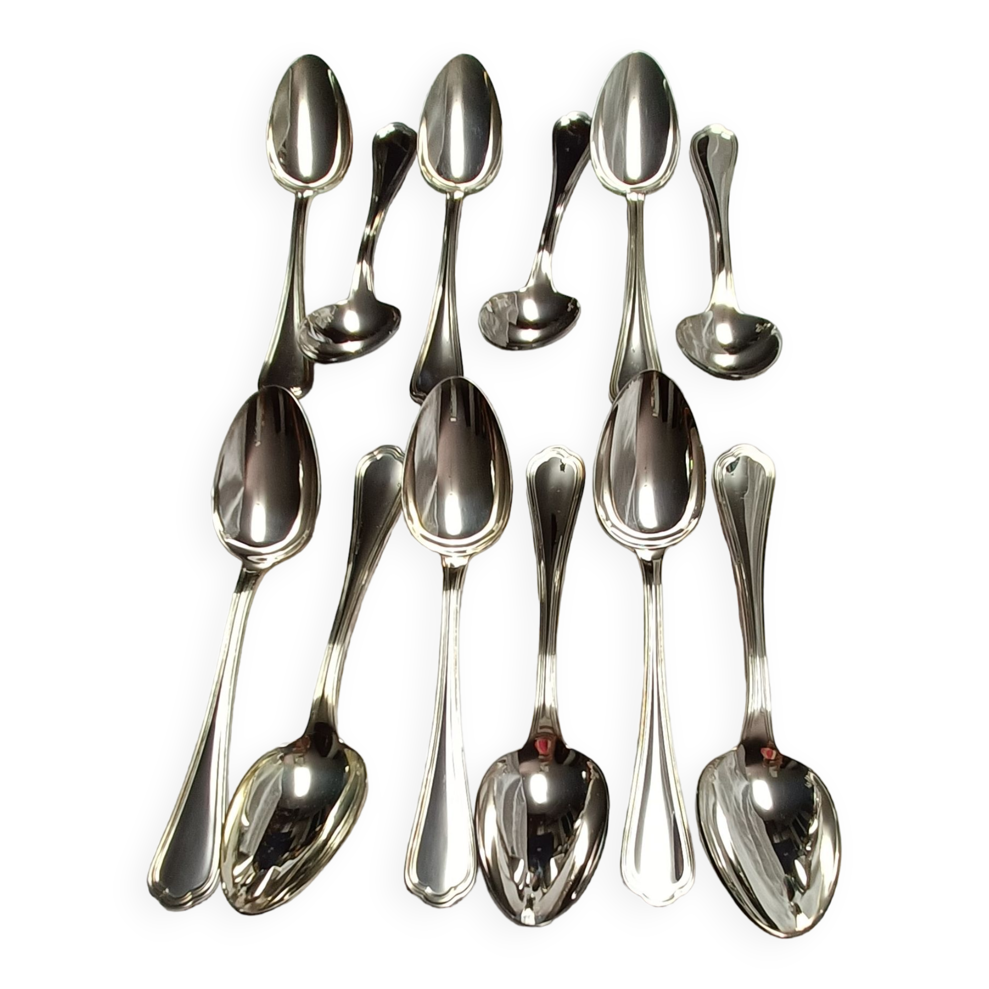 Set of 12 silver metal table spoons from christofle model "spatours"