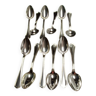 Set of 12 silver metal table spoons from christofle model "spatours"