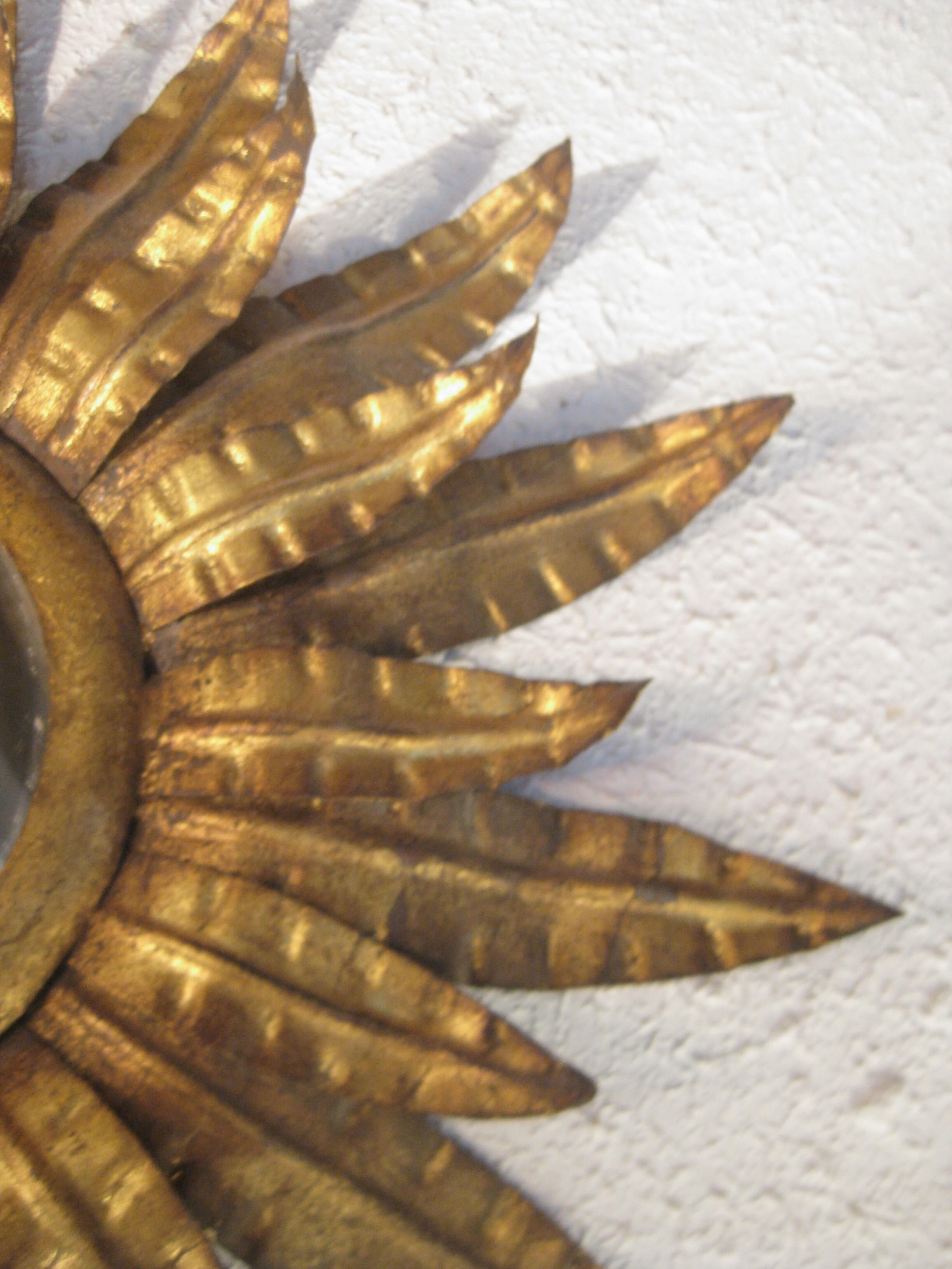 Mirror sun gold leaves metal 1950 55cm