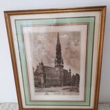 Painting lithograph engraving etching Brussels Town Hall