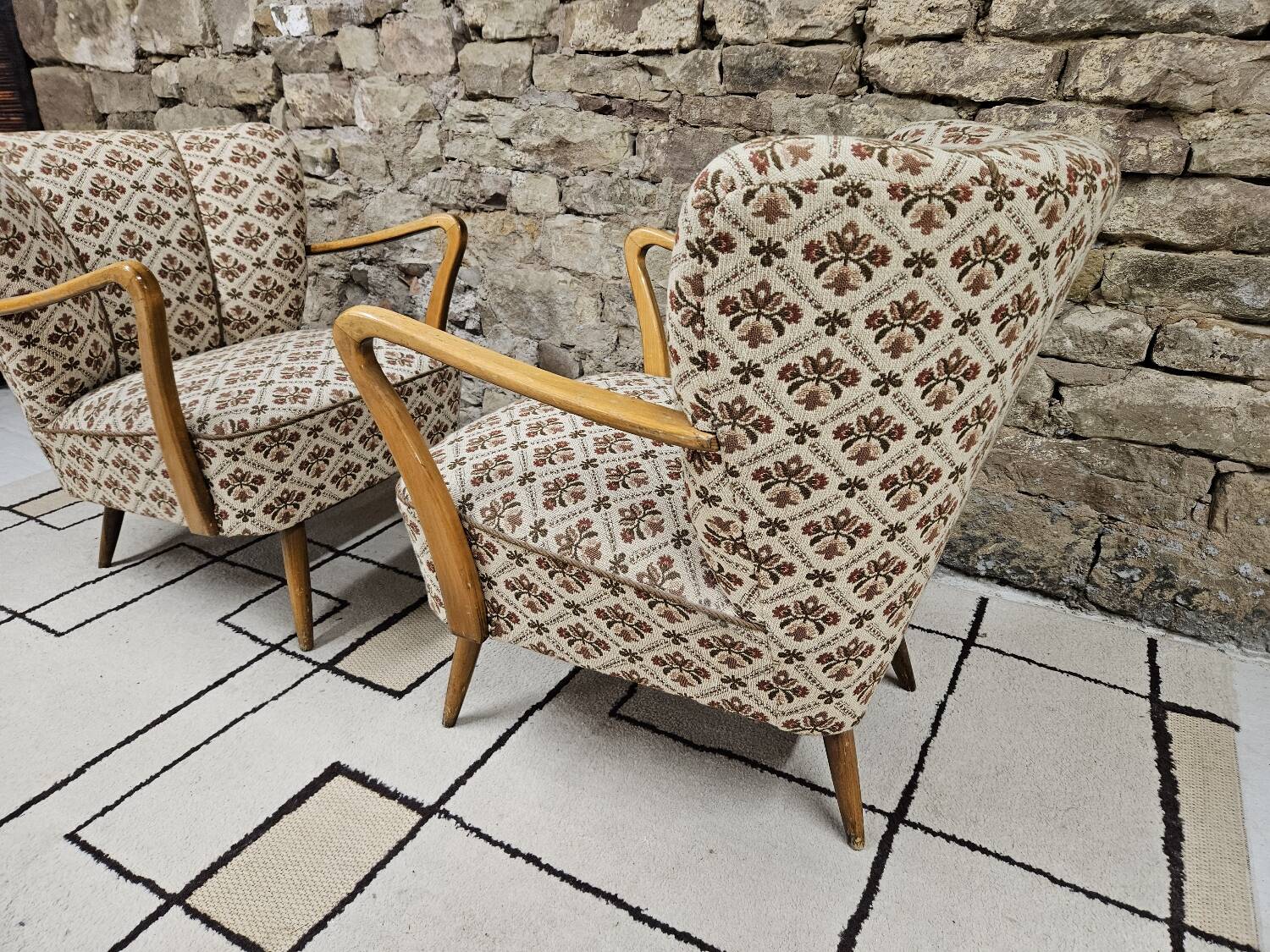 Pair of 1960 flowered armchairs