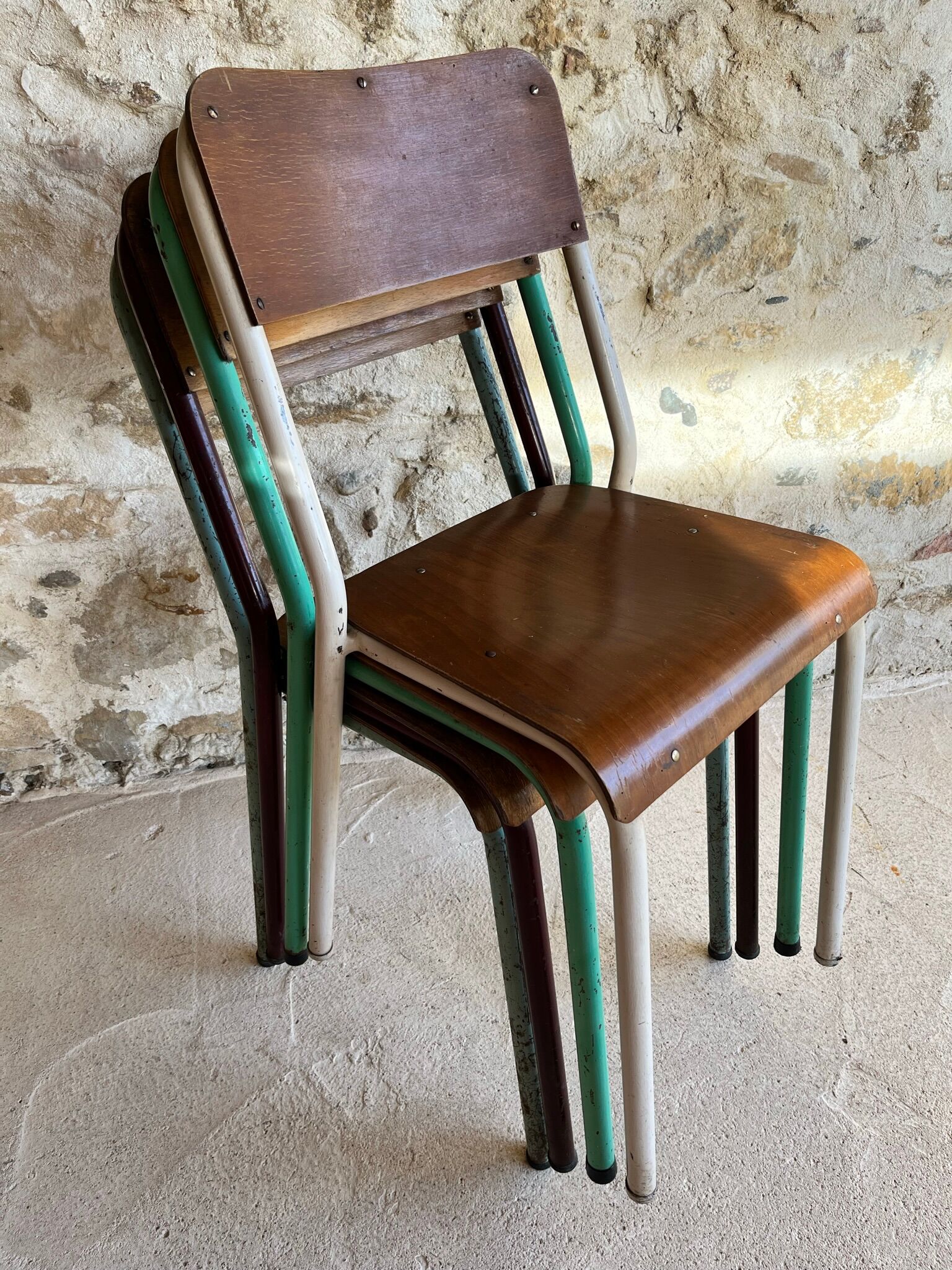 Set of 4 mismatched old school style chairs