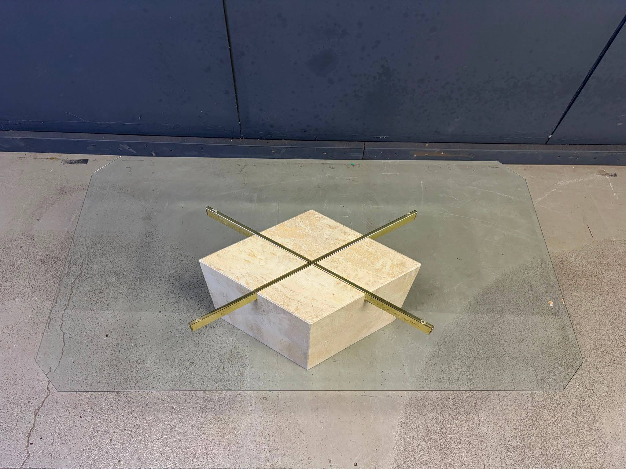 Travertine and brass coffee table by Artedi, 1980s