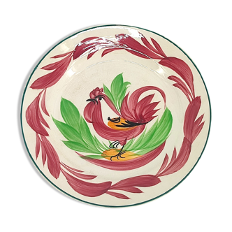Old earthenware rooster flat plate Digoin Sarreguemines, 20th century French ceramic