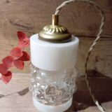 Lampe baladeuse style art deco tube verre texturé, cordon lin