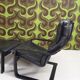 Fauteuil vintage IKEA années 1980 Cuir noir & ottoman