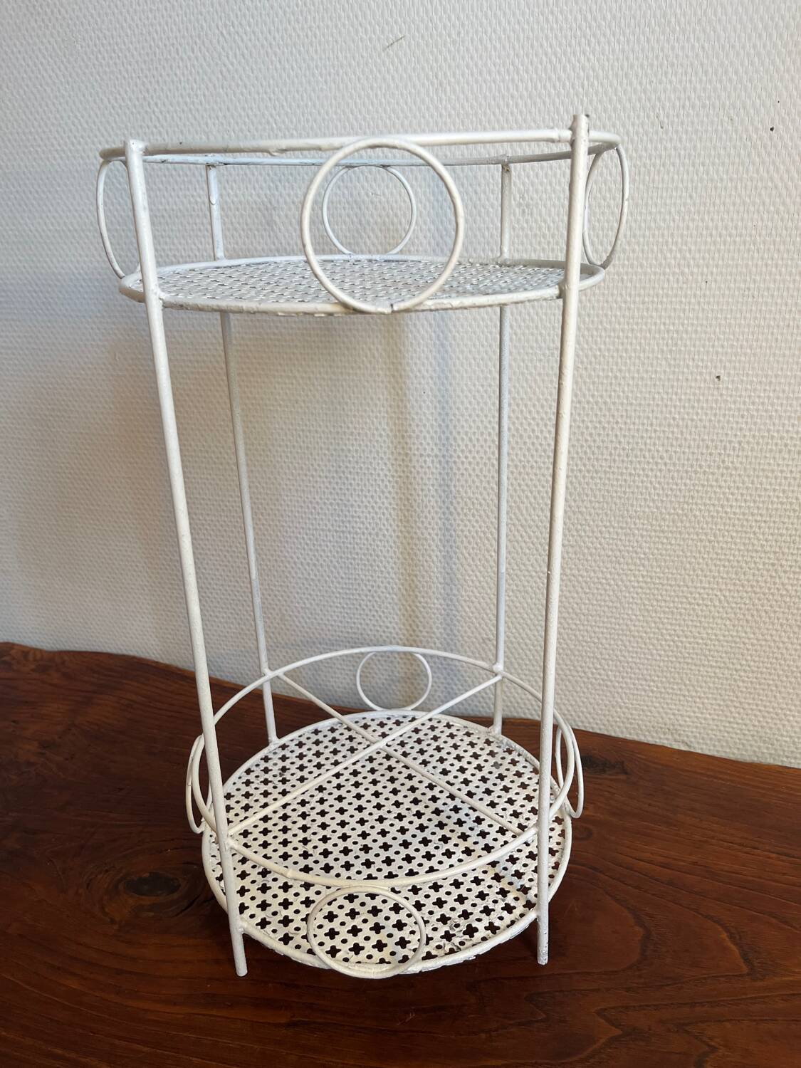 White perforated metal side table