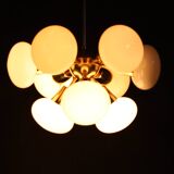 1970s Brass 9-Flamming Chandelier by Sputnik , Czechoslovakia