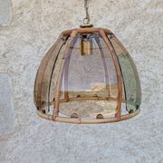 Vintage rattan and smoked glass pendant – 1970s