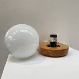 Modernist wall lamp in pine and opaline