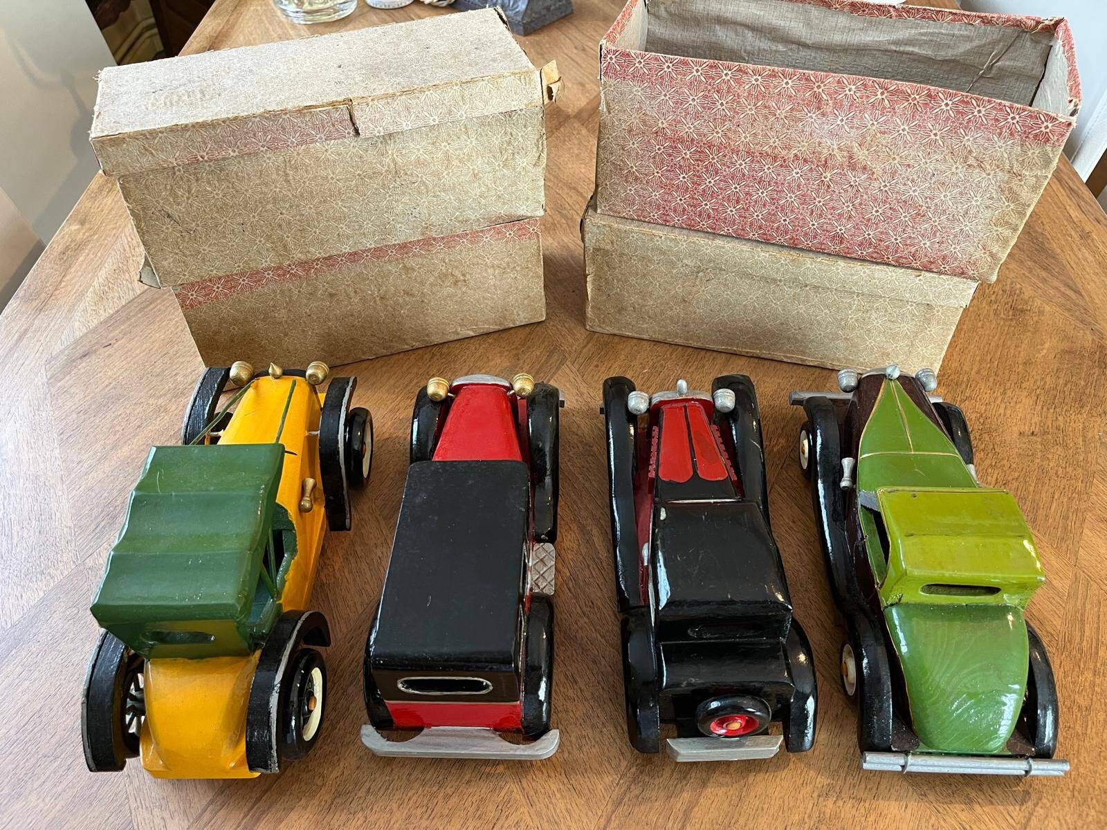 Set of 4 vintage wooden cars