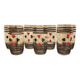 7 verres vintage décor jeu de cartes