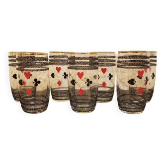 7 verres vintage décor jeu de cartes