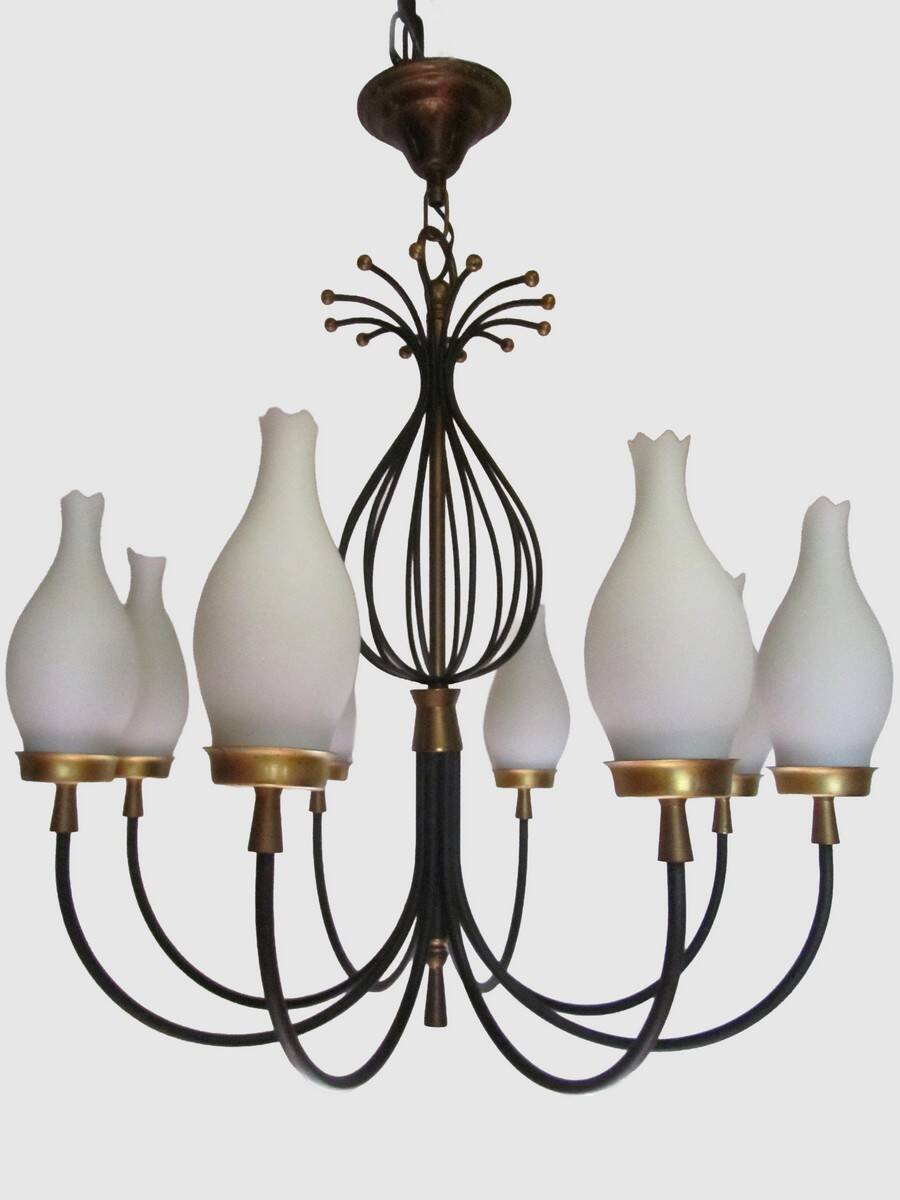 Set of 2 Italian design chandeliers in style of Stilnovo/ Arredoluce, 1950s