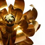 Pair of 70's gilded floral Regency wall or ceiling lamp with large leaves