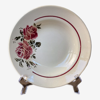 Assiette creuse céramique demi-porcelaine Badonvillier roses Art Nouveau France