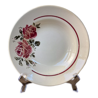 Badonvillier half-porcelain ceramic soup plate with roses Art Nouveau France