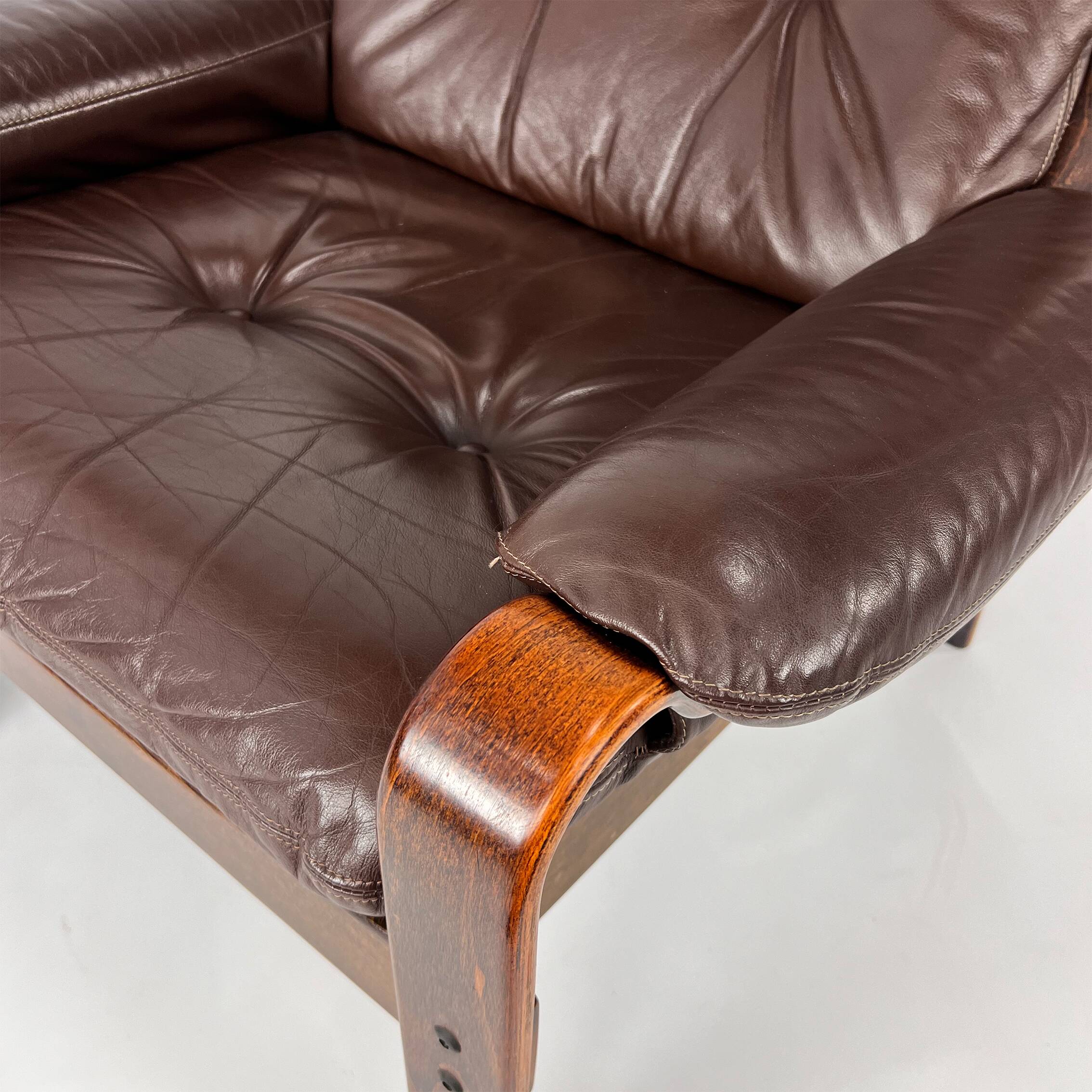 Mid-Century Scandinavian Leather and Bentwood Lounge Chair, 1960s